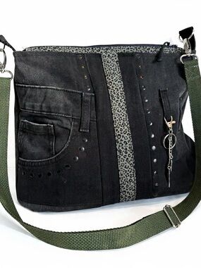 Upcycled Denim Crossbody Bag Black Green NWOT